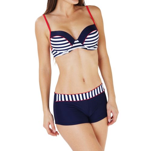 Maillot De Bain Femme Bikini Shorty Armature Et Push-Up Bleu Et Blanc Marin 