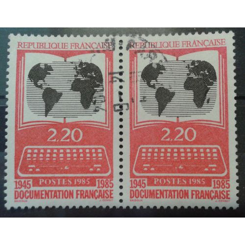 2 Timbres France 1985 Yvert Et Tellier N°2391 La Documentation Française Paire Horizontale Oblitérés