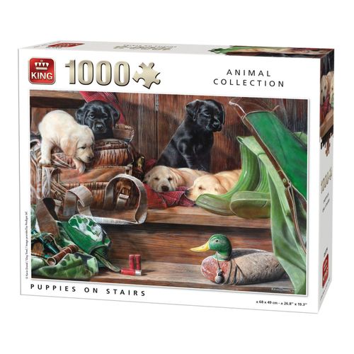 Puzzle 1000 Pièces Puppies On Stairs