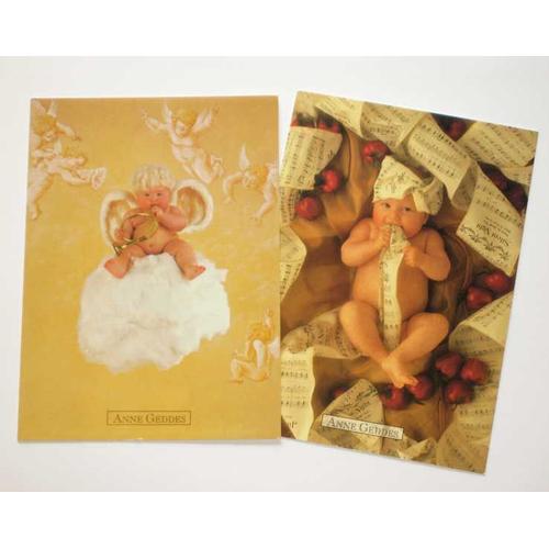 Lot 2 Cartes Postales Anne Geddes Bébé Enfant  Ange Partition Musique  Musicale Cor Nuage 1999 2005 Format 11x15cm