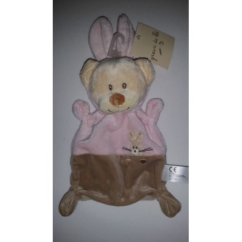 Doudou Plat Ours Ourson Déguidé En Lapin Grain De Blé  Rose Beige/Crème/Écru Marron Brun Jouet Bebe Naissance Boutique Z Peluche Éveil Enfant Blanket Comforter Soft Toys Plush 