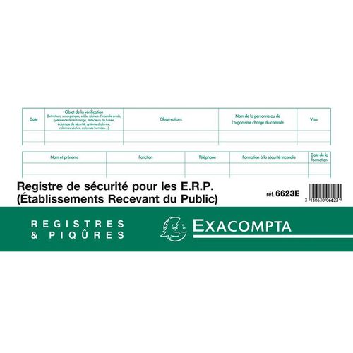 Exacompta Registre De Sécurité Pour Etablissements Recevant Du Public 24x32cm 20 Pages