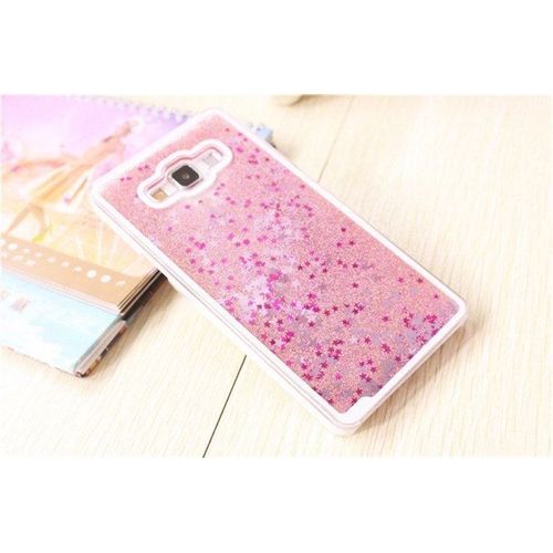 Etui Coque Samsung Galaxy Grand Prime Rose Liquide Pailettes Etoiles Bling Diamant