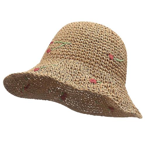 Chapeau De Pêcheur En Forme De Cerise, 51-53cm, Tour De Tête, Mignon, Protection Solaire Pour Enfants, Chapeau D'été En Paille Pour Bord De Mer, Plage, Pare-Soleil