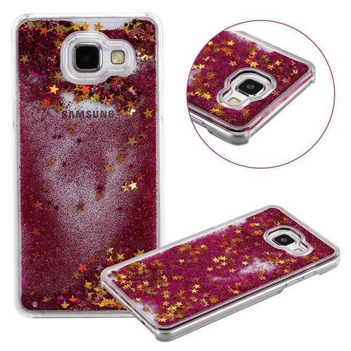 Coque Case Liquide Samsung Galaxy A3 2016 Rose Fushia Pailettes Etoiles Bling Diamant Stars
