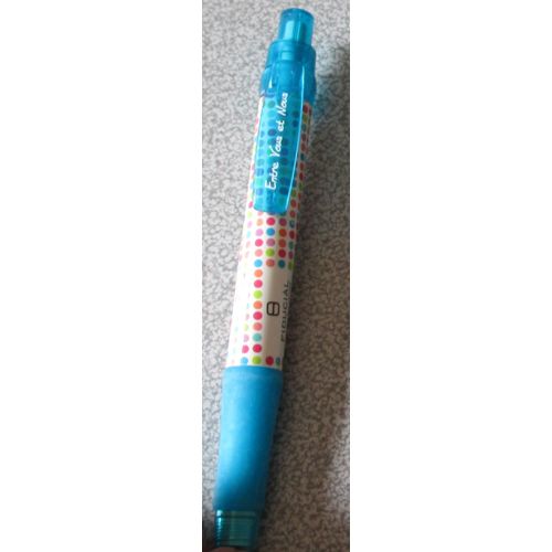 Stylo À Bille Publicitaire Fiducial - Corps Épais Décoré De Points Multicolore, Embouts Bleus Et Inscription Entre Vous Et Nous 