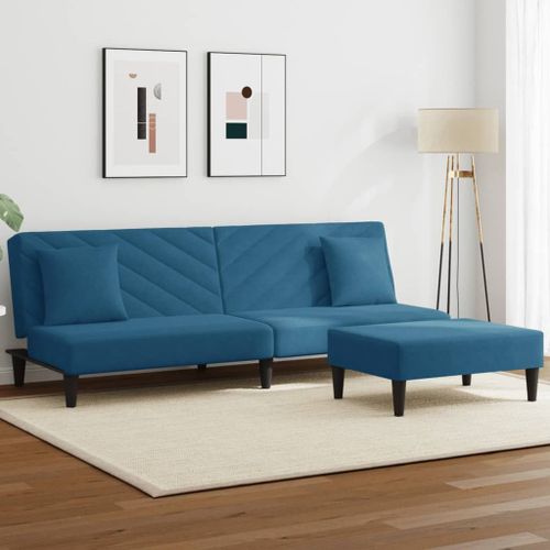 Vidaxl Ensemble De Canapés 2 Pcs Avec Coussins Bleu Velours