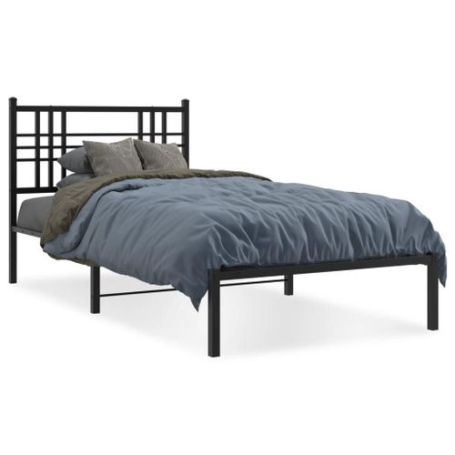 Vidaxl Cadre De Lit Métal Sans Matelas Avec Tête De Lit Noir 100x190cm
