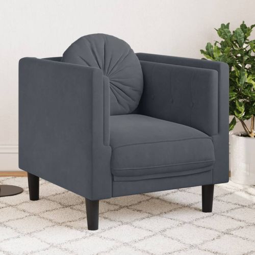 Vidaxl Fauteuil Avec Coussin Gris Foncé Velours
