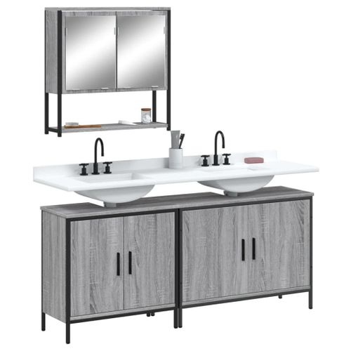 Vidaxl Ensemble De Meubles De Salle De Bain 3 Pcs Sonoma Gris