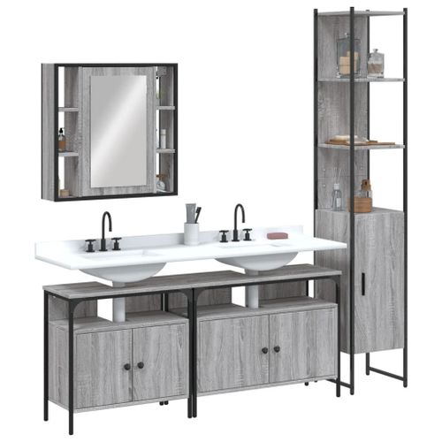 Vidaxl Ensemble D'armoires De Salle De Bain 4 Pcs Sonoma Gris