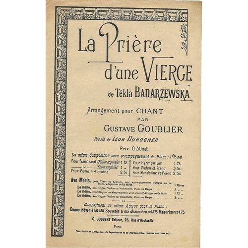 La Prière D'une Vierge De Tékla Badarzewska- Arrangement Pour Chant