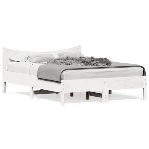 Vidaxl Cadre De Lit Sans Matelas Blanc 135x190 Cm Bois De Pin Massif