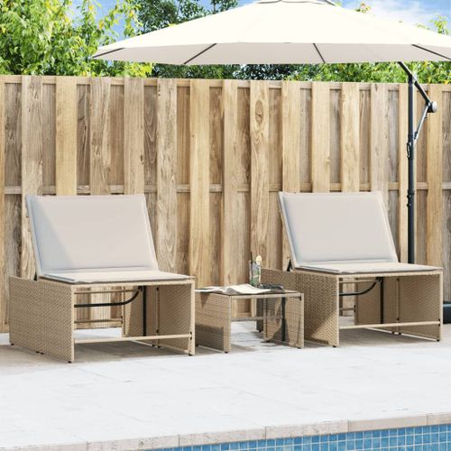 Vidaxl Chaises Longues Lot De 2 Avec Table Beige Résine Tressée