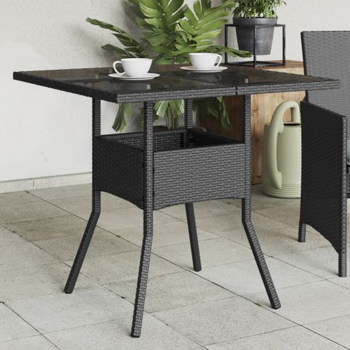Vidaxl Table De Jardin Dessus En Verre Noir 80x80x75 Cm Résine Tressée