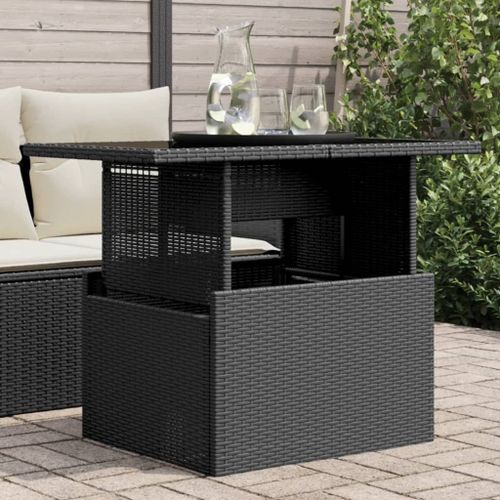 Vidaxl Table De Jardin Dessus En Verre Noir 100x55x73cm Résine Tressée