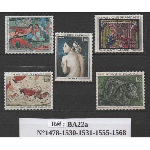 France: Lot De 5 Timbres Reproduisant Des Oeuvres D'art, Émis Entre 1964 Et 1968.