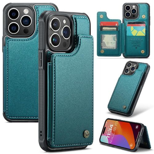 Portefeuille Caseme Étui Pour Iphone 15 Pro Max Bicelle Titulaire De La Carte Étui Antichoc Mince Cuir Pu Blocage Rfid - Vert