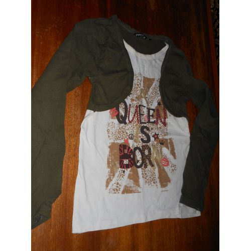 T-Shirt Punkidz Coton 14 Ans Ecru Et Kaki