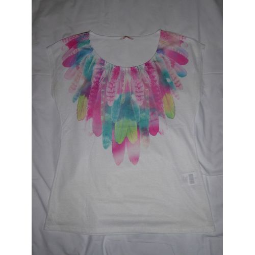 T-Shirt Polyamide "Plumes" Multicolores Camaïeu -L
