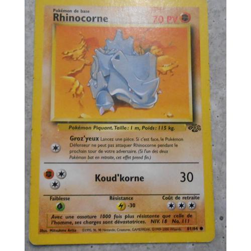 Pokémon - Extension Jungle - Rhinocorne - 61/64 - 70 Pv - Commune