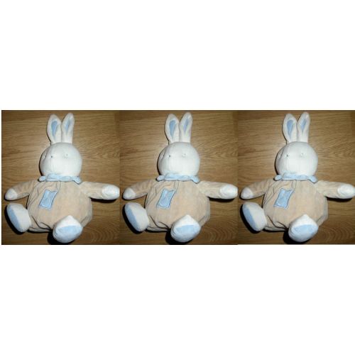 Lot De Trois 3 Doudou Peluche Klorane Lapin Hase Kaninchen Lièvre Bunny Beige Bleu Collerette Pharmacie 