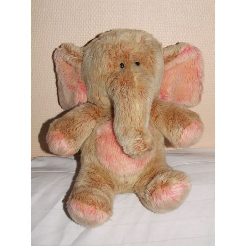 Elephant Grobidou Jemini Doudou Peluche Rose Marron Beige 30 Cm