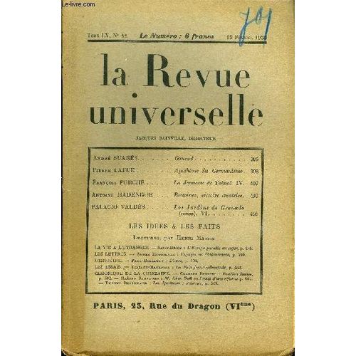 La Revue Universelle Tome 60 N°22 - André Suarës. Gounod. Pierre Lafue. Apothéose Du Germanisme.François Porché. La Jeunesse De Tolstoï. Iv.Antoine Hadengue. Bouvines, Victoire ...