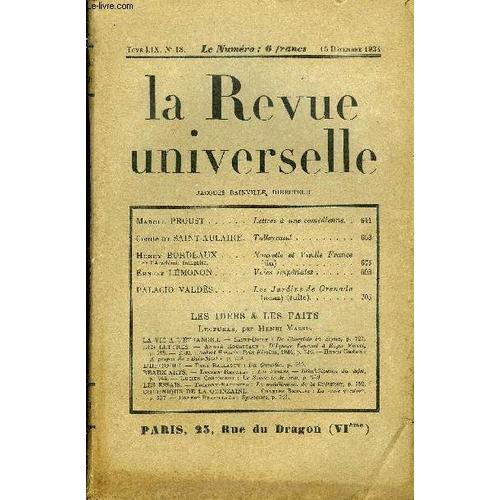 La Revue Universelle Tome 59 N°18 - Marcel Proust. Lettres À Une Comédienne. Comte De Saint-Aulaire.Talleyrand. Henry Bordeaux De L¿Académie Française. Nouvelle Et Vieille France (Fin). ...