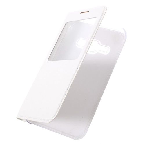 Etui Folio View Blanc Pour Galaxy J1-2016 Fenêtre De Visualisation