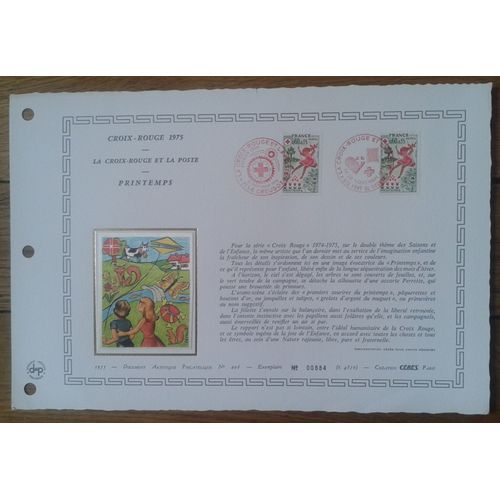 Document Artistique Philatélique Sur Soie Cérès 1975 Feuillet N°206 Timbre France Yt N°1860 Croix-Rouge 1975 Printemps Oblitéré Premier Jour 29 Novembre 1975