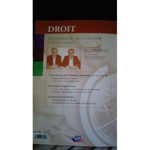 Droit Bts Hôtellerie-Restauration, 1re Et 2e Années