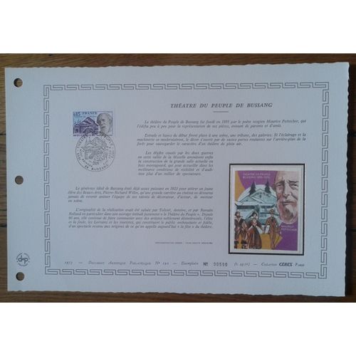 Document Artistique Philatélique Sur Soie Cérès 1975 Feuillet N°192 Timbre France Yt N°1846 Théatre Du Peuple De Bussang Oblitéré Premier Jour 9 Aout 1975