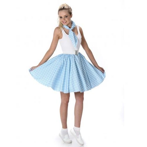Déguismeent Années 50 Bleu Clair À Pois Femme, Taille Large