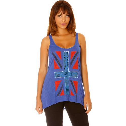 Miss Wear Line - Débardeur Bleu Royal, Drapeau Anglais À Strass