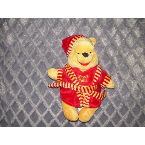 Peluche Winnie L'ourson En Peignoir Rouge Et Bonnet De Nuit 28 Cm Disney Nicotoy
