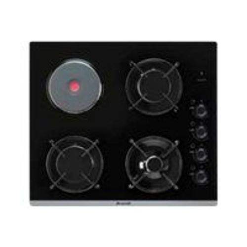 Brandt BPG6413BM - Table de cuisson gaz et électrique - 4 plaques de cuisson - Niche - largeur : 56 cm - profondeur : 48 cm - noir - avec avant biseauté