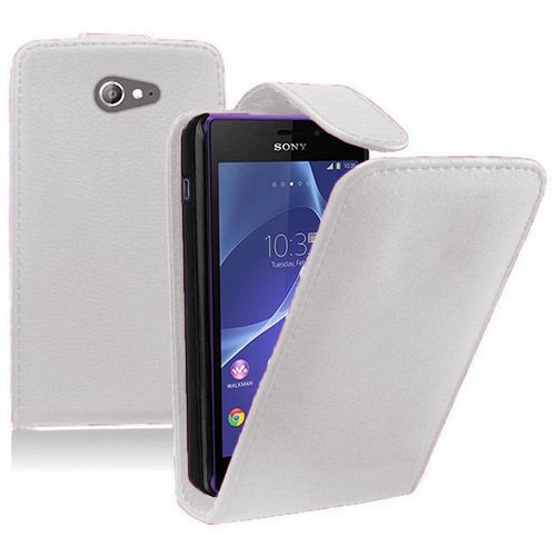 Etui Housse Coque Clapet Rabat Sony Xperia M2 En Simili Cuir Blanc - Blanc