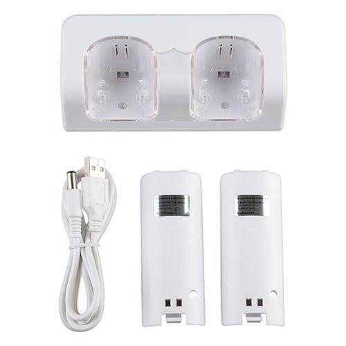 2× 2800mah Chargeur Batterie+Station Port Pour Nintendo Wii Wiimote Manette Blanc