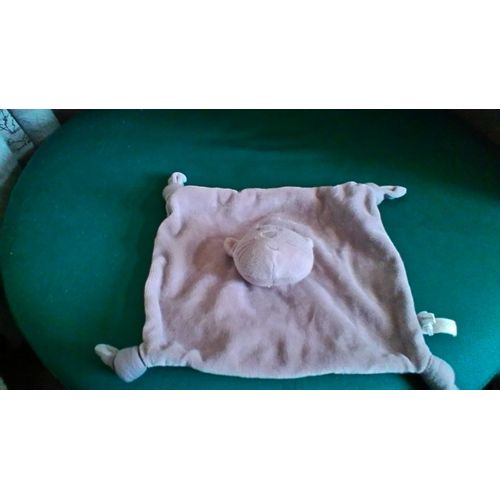 Doudou Plat Carre Marron Clair Tete De Chat