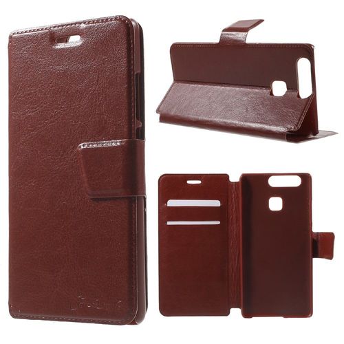 Etui Type Portefeuille Marron Complet Pour Huawei P9 Rabat Latéral Articulé Fonc