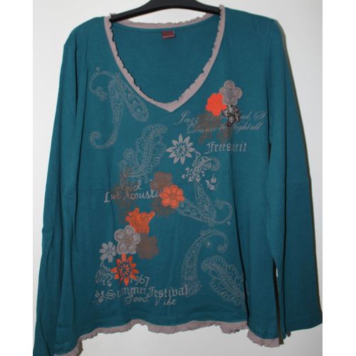 T-Shirt Blanche Porte Coton 44 Bleu Canard