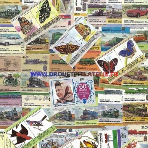 Union Island 50 Timbres Differents Obliteres