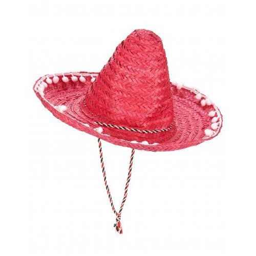 Sombrero Rouge À Bordure Pompons Adulte,