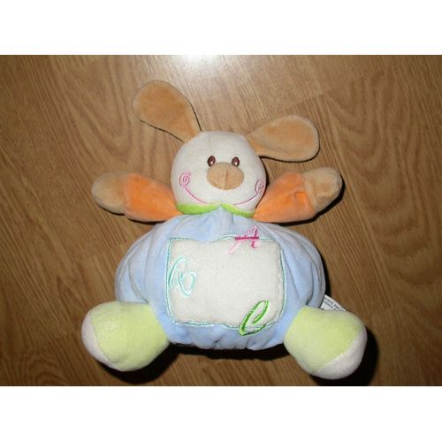 Doudou Peluche Chien Hund Dog Bleu Orange Blanc Vert Boule Abc A B C Mgm Dodo D'amour Jouet Gemenos