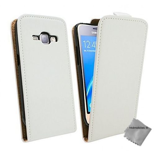 Housse Etui Coque Pochette Pu Cuir Fine Pour Samsung Galaxy J1 (2016) + Verre Trempe - Blanc