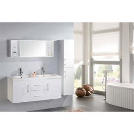 Ensemble meuble salle de bain 90 cm Blanc + vasque + miroir OLTEN Couleur  Blanc Matière Bois