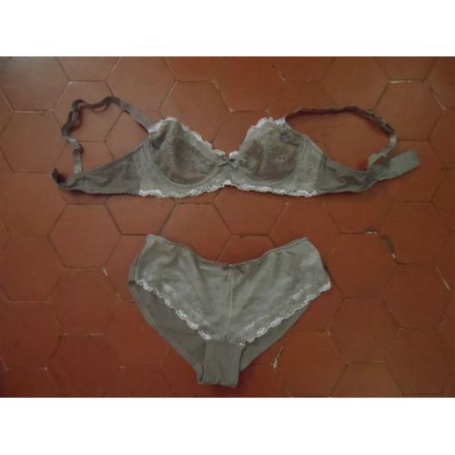 Ensemble Soutien-Gorge + Slip Dentelle Gris Tissel