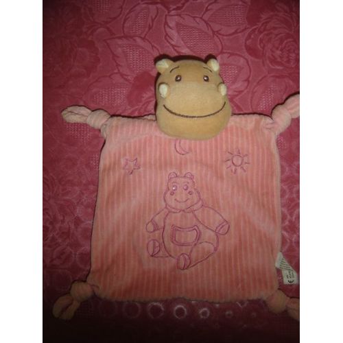 Doudou Plat Rose Hippopotame/Vache Rose Jja
