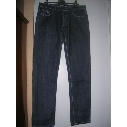 Jean Nezza Coton 40 Bleu Taille À Plat 42cm.